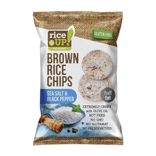 CHIPS ΑΠΟ ΚΑΣΤΑΝΟ ΡΥΖΙ "RICE UP" SEA SALT & BLACK PEPPER 60ΓΡ 24*